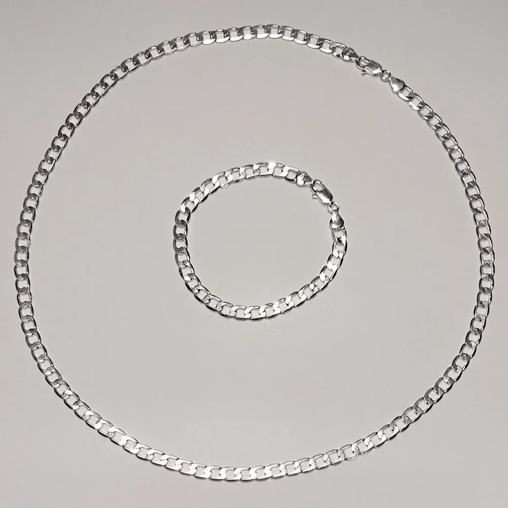 Sterling silver 925 Bracelet & Necklace Gift Set Cuban Chain Valentines birthday